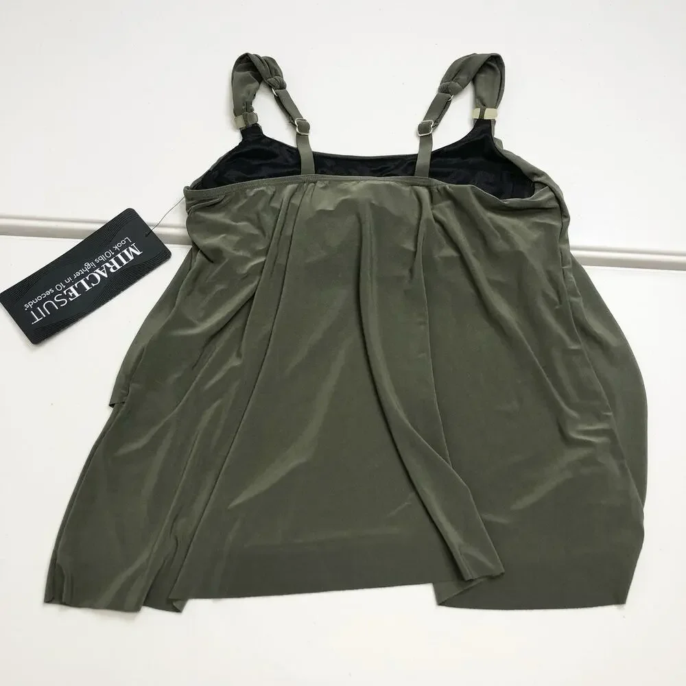 Miraclesuit Sz 8 Green Razzle Dazzle Tankini Top Swimsuit Underwire Slimming - Picture 7 of 11